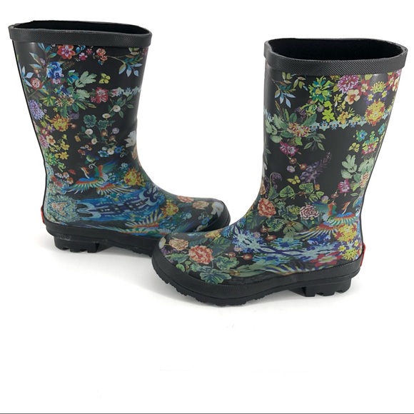 Johnny Was Black Floral Print Dreamers Rainboot - Picture 6 of 10
